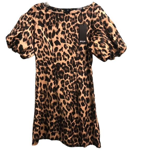 Nasty Gal Womens Leopard Cheetah Dress NEW Size 2 Puff Sleeve Party Animal Print - Picture 1 of 5